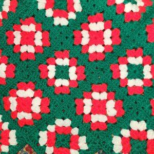 Vintage Crochet Granny Squares Christmas Tree Skirt 35" Handmade
